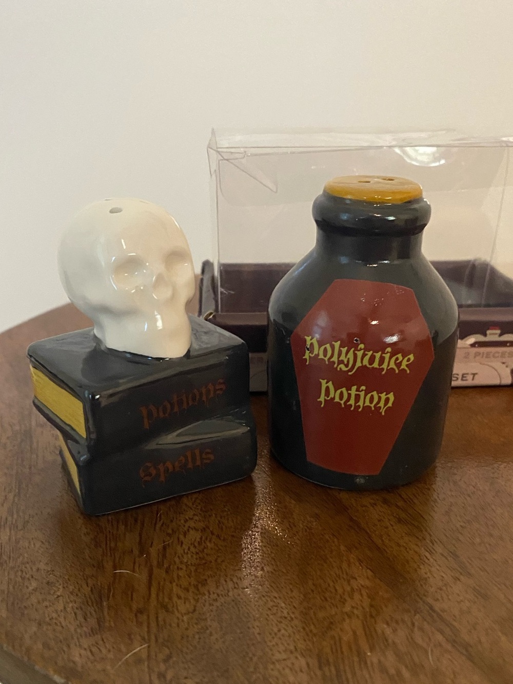 Halloween Potion Bottle & Skull Book Salt and Pepper Set -Used